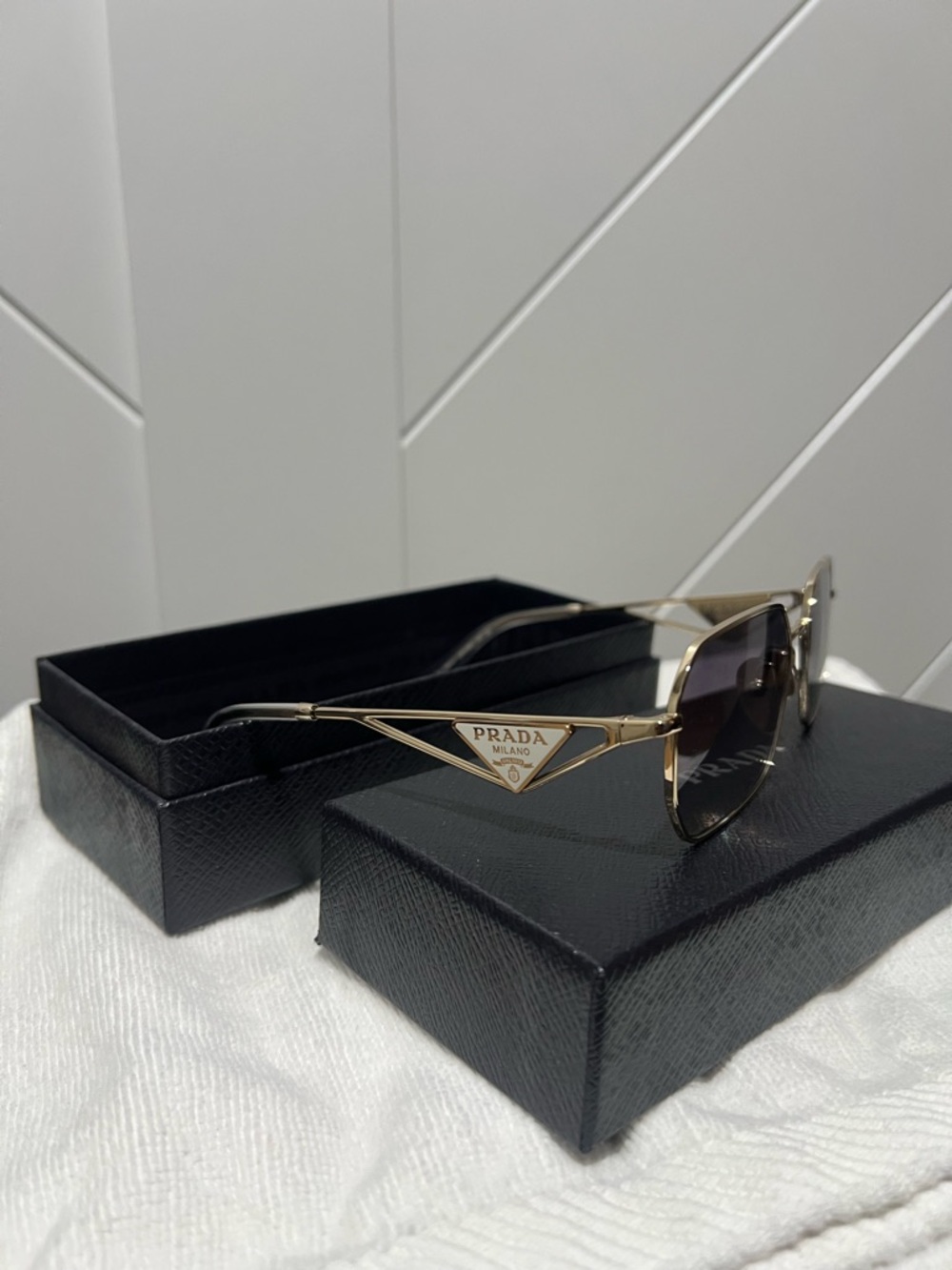 Prada 58mm Rectangular Sunglasses - BLUE MIRROR/ GOLD - Picture 7 of 12